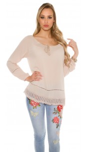 Trendy summer shirt with lace Cappuccino