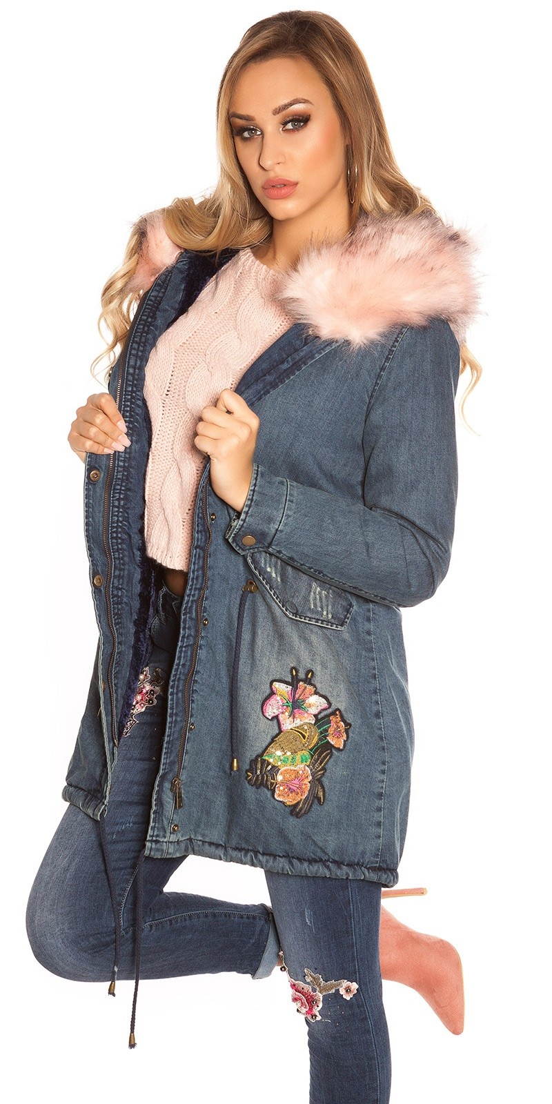 TrendyJeans Parka lined fake fur & embroidery Rose