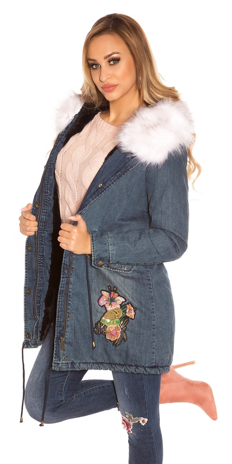 TrendyJeans Parka lined fake fur & embroidery White