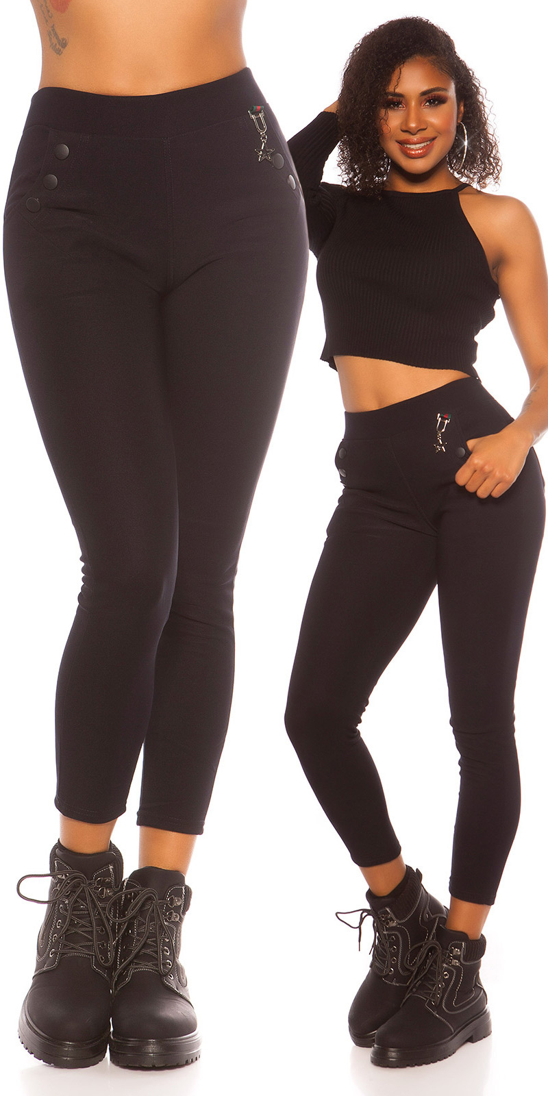 Trendy hoge taille thermo treggins navy