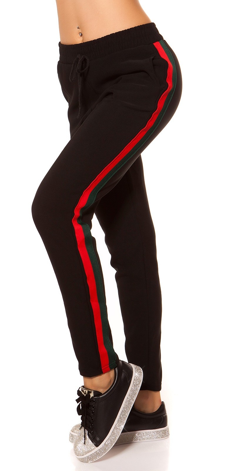 Trendy thermische joggingbroek met contrast strepen roodgroen