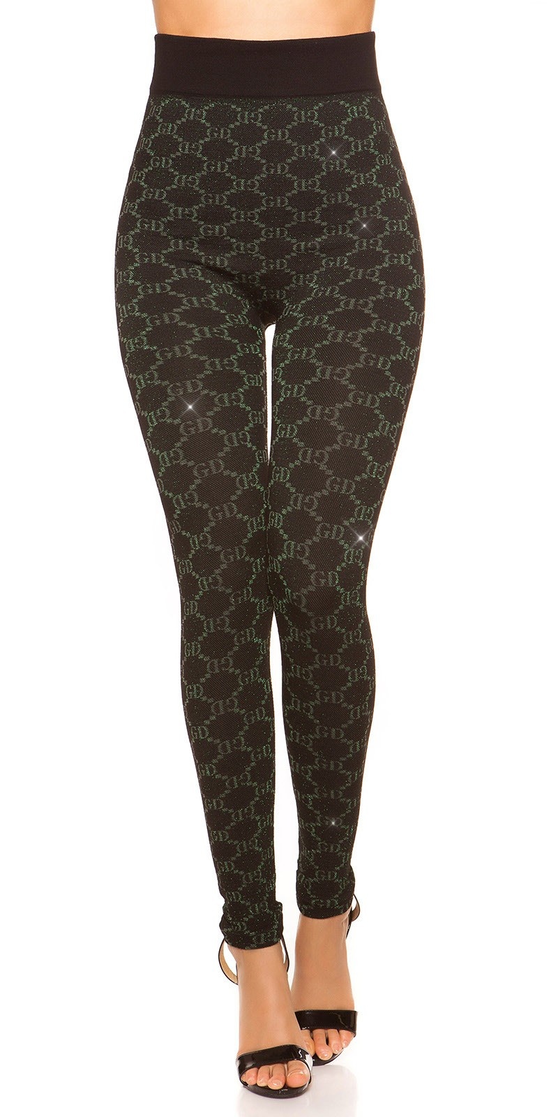 Sexy leggings met glitter draden en patroon groen