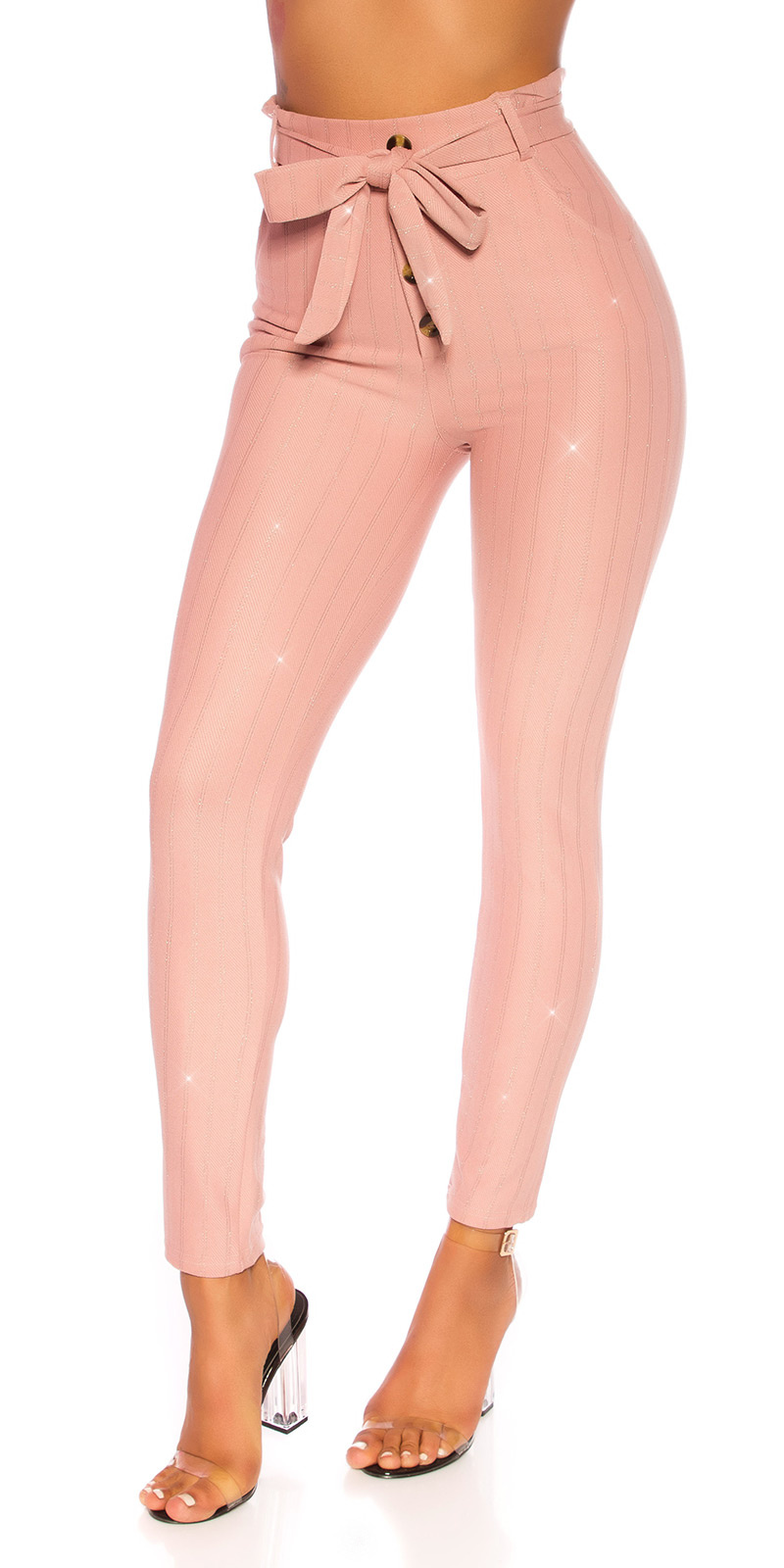 Sexy hoge taille broek met glitter en riem roze