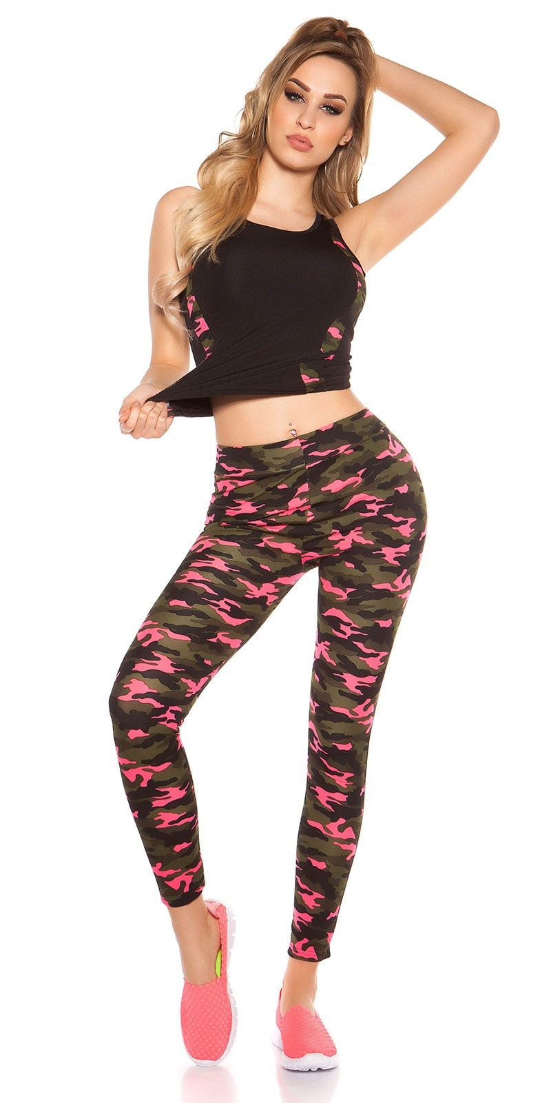 Trendy workout-sport outfit tanktop & leggings fuchsiaroze