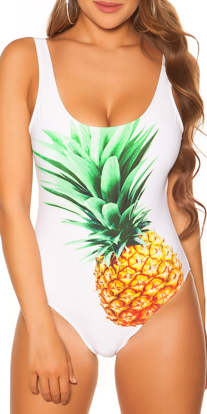 Trendy swimsuit with pineapple print padded White