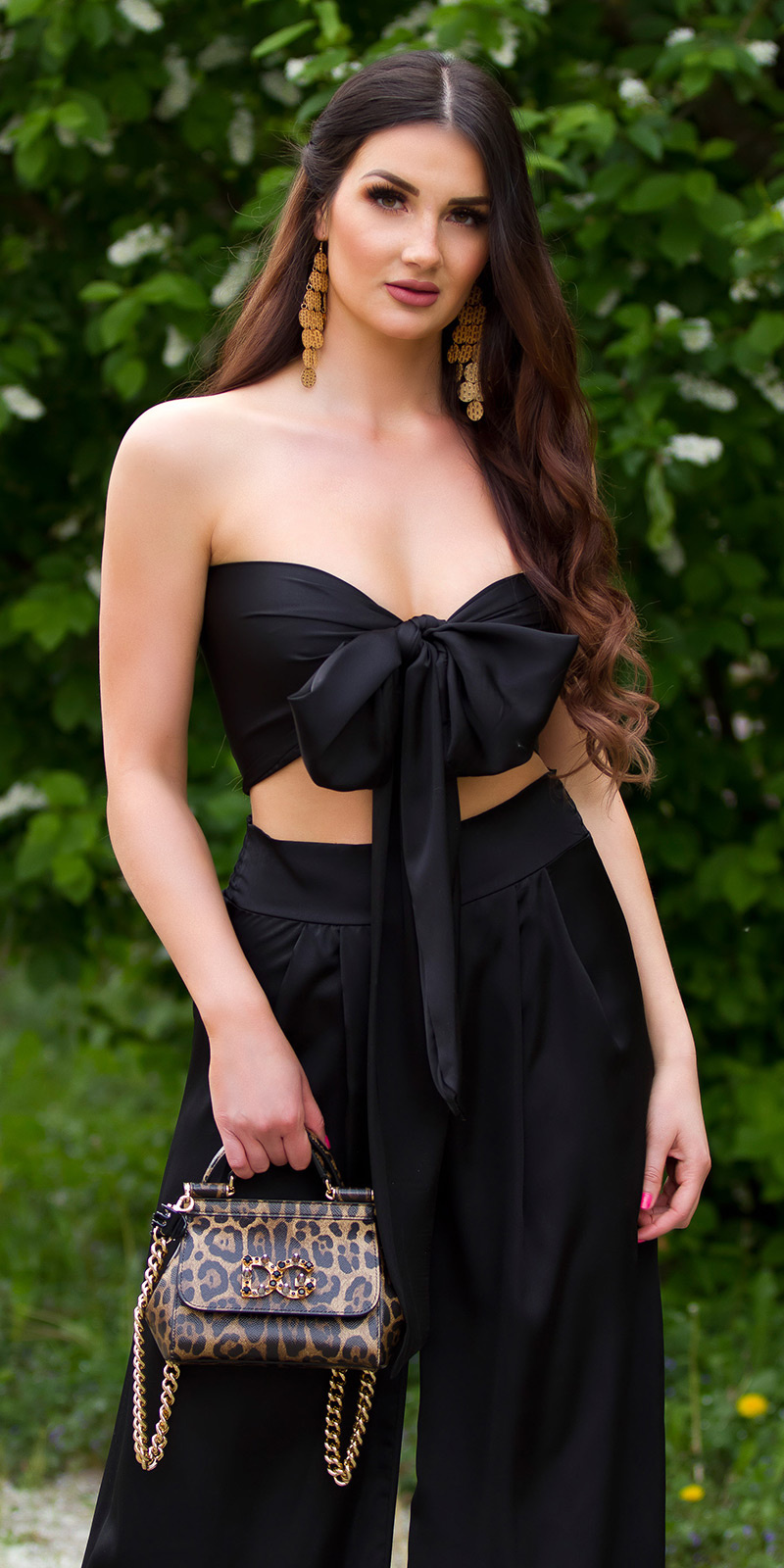 Sexy Sommer Set Wide Leg Pants+3in1 Bandeau Top Black