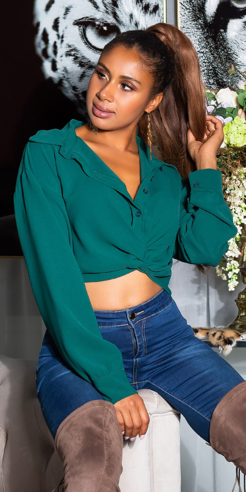 Sexy elegante cropped blouse groen