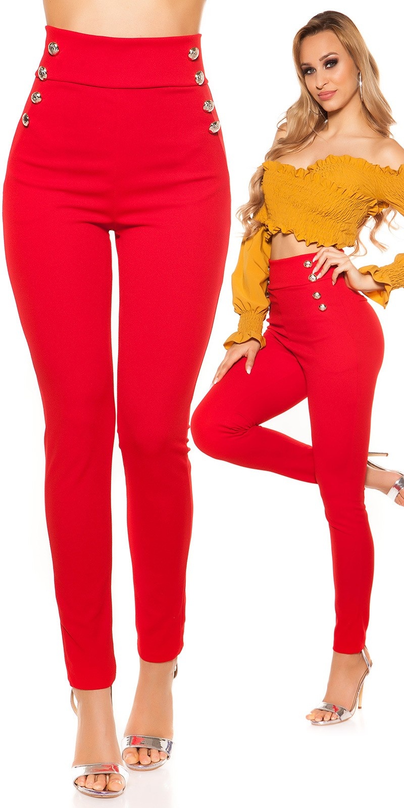 Sexy hoge taille broek met knopen rood