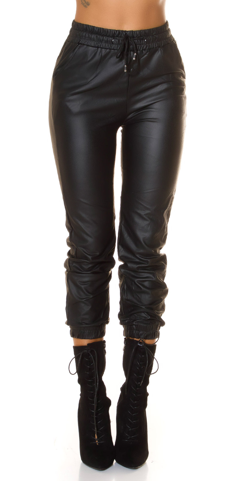 faux leather pants Jogger Style Black