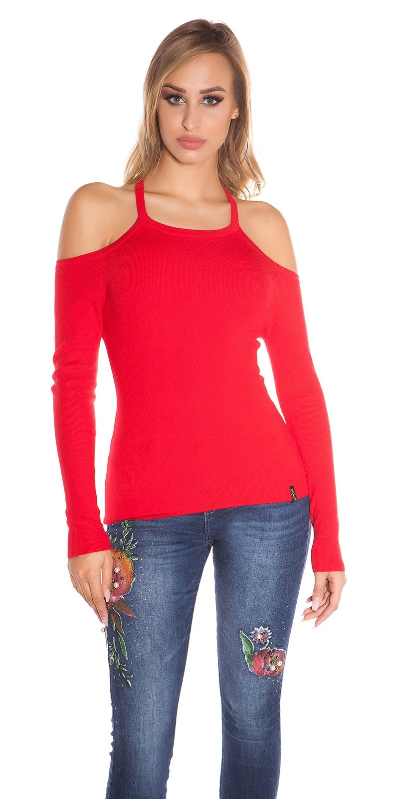 fine knit coldshoulder sweater Red