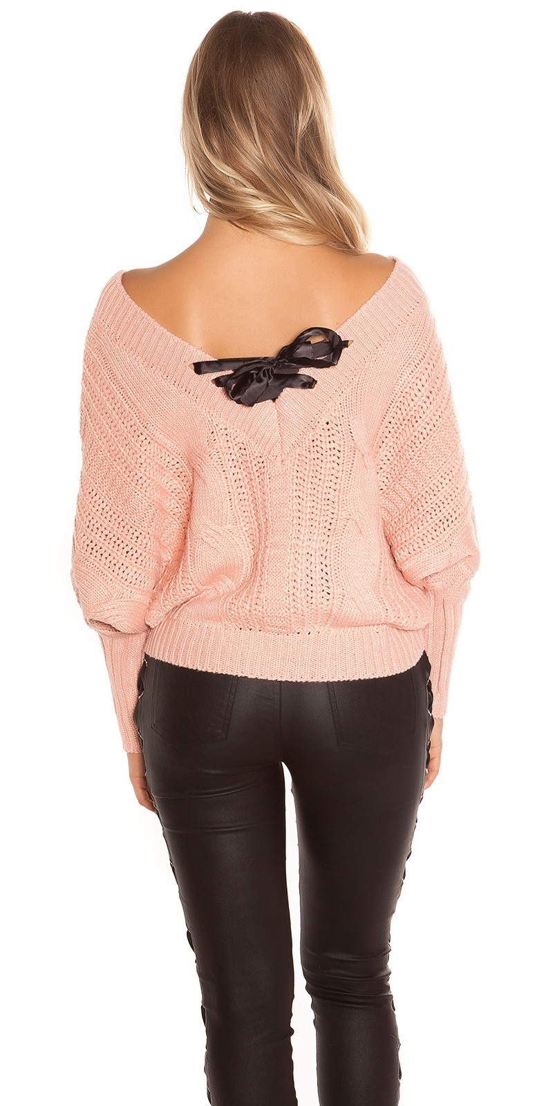Sexy KouCla XL V-Cut knit sweater with lacing Rose