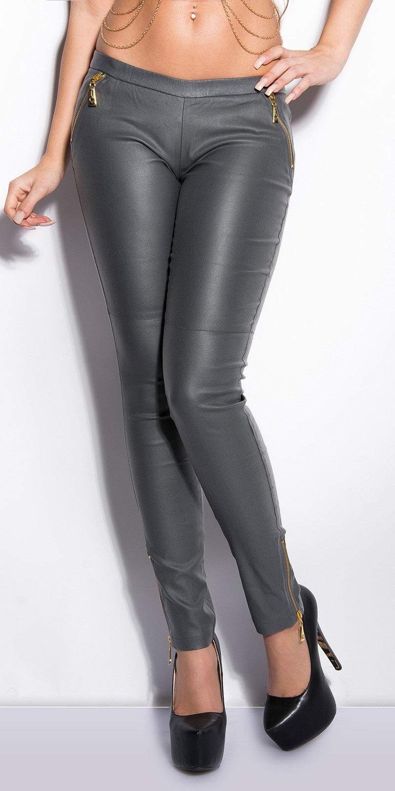 Sexy KouCla jeggings in leatherlook with zips Grey