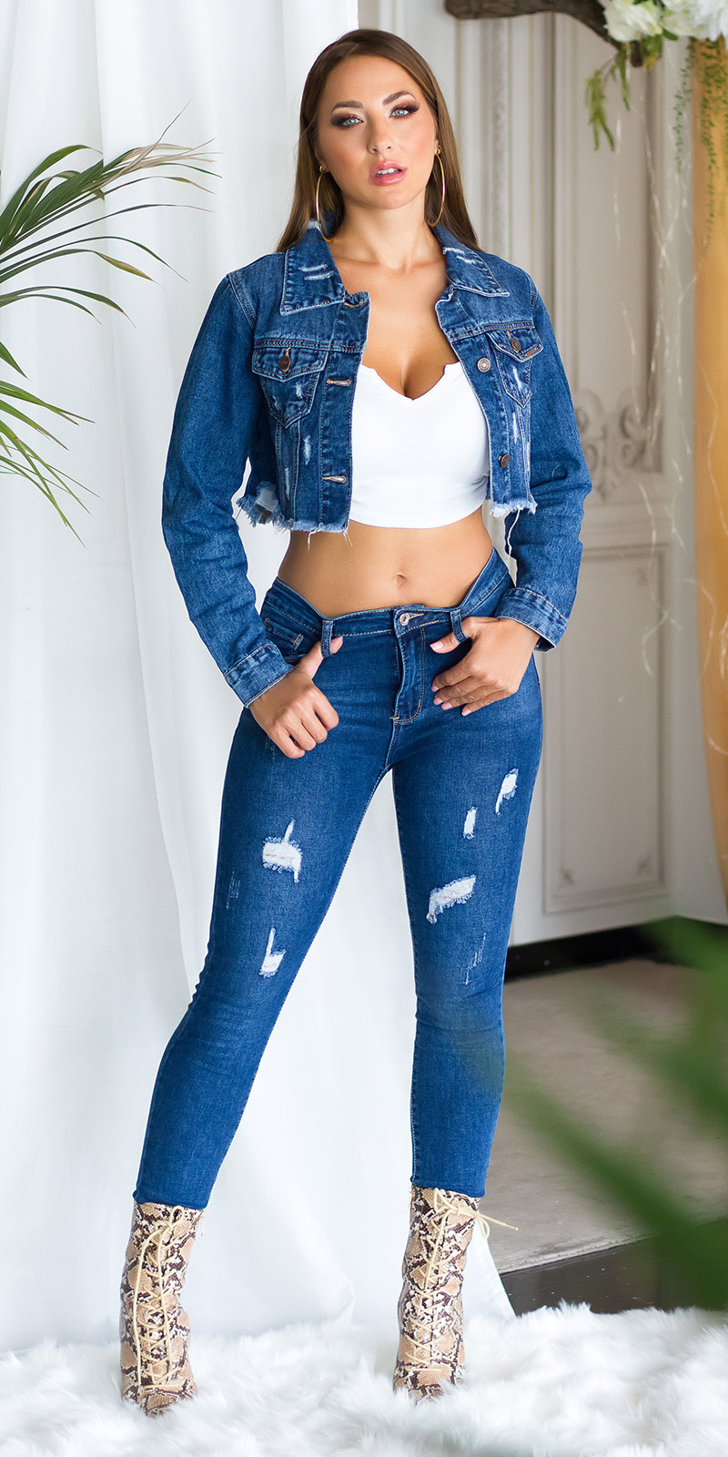 Sexy hoge taille gebruikte used look push up jeans blauw