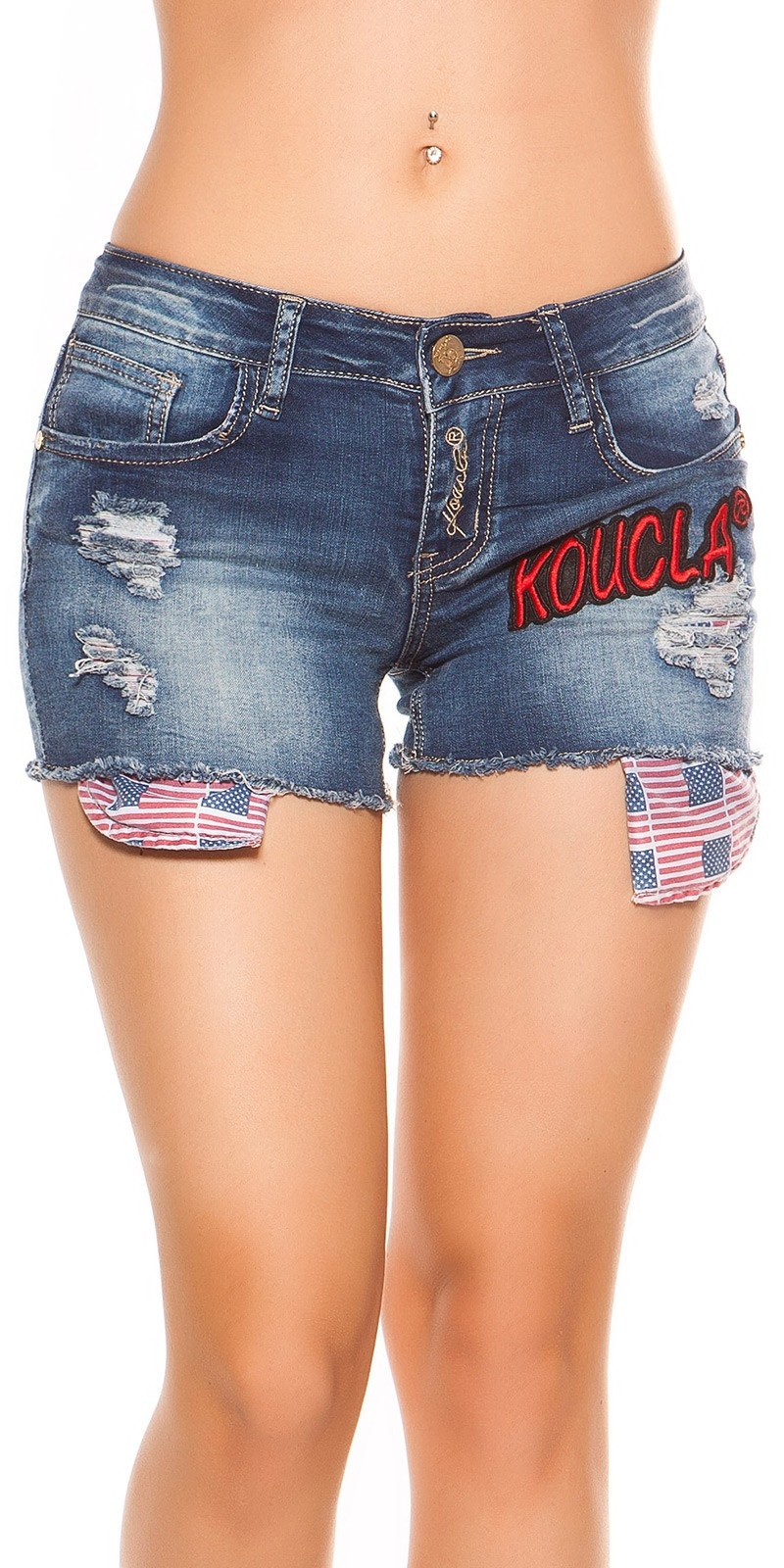 Sexy jeans shorts met patches jeansblauw