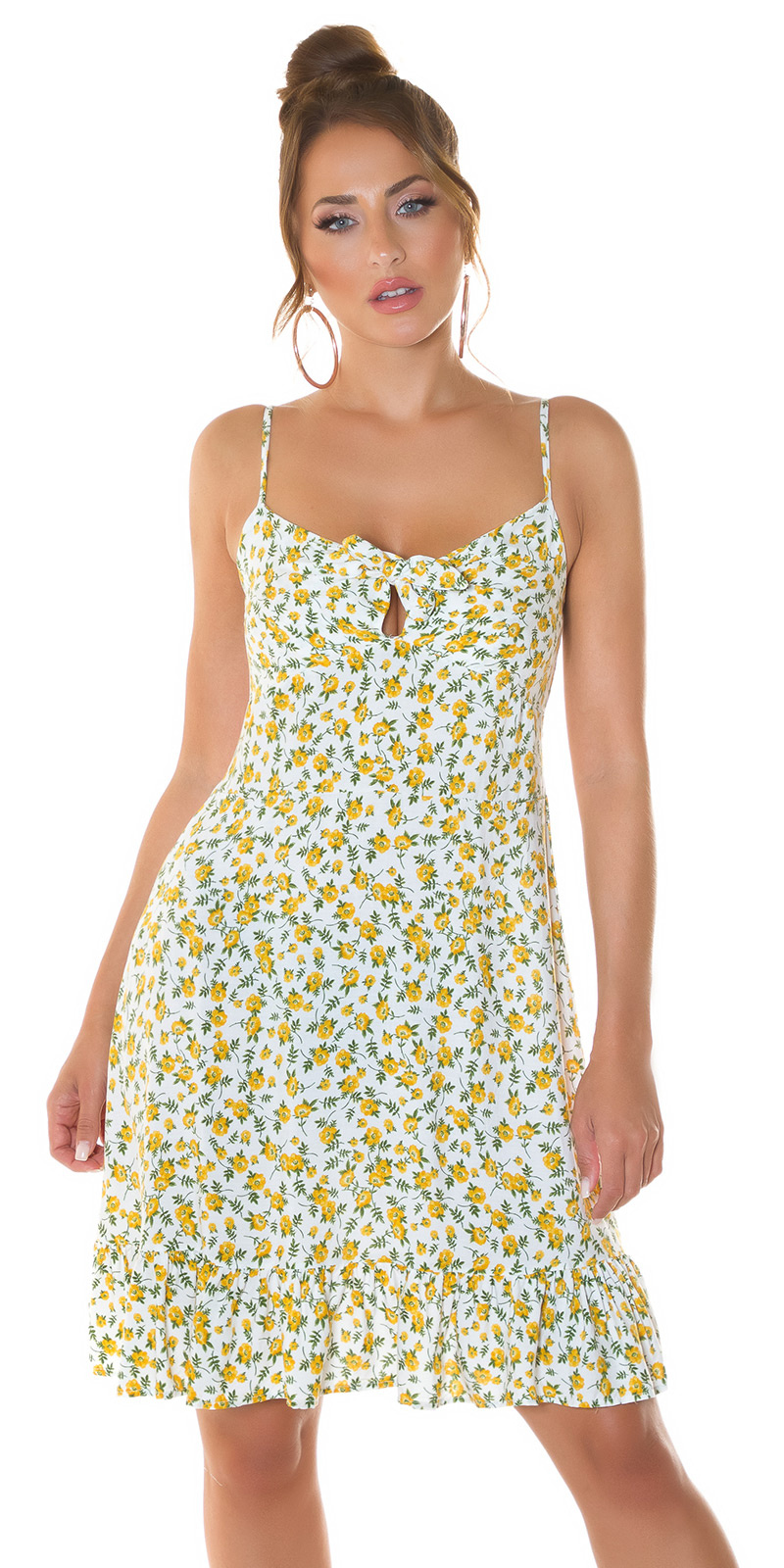 Trendy Summer Minidress with flower print Yellow