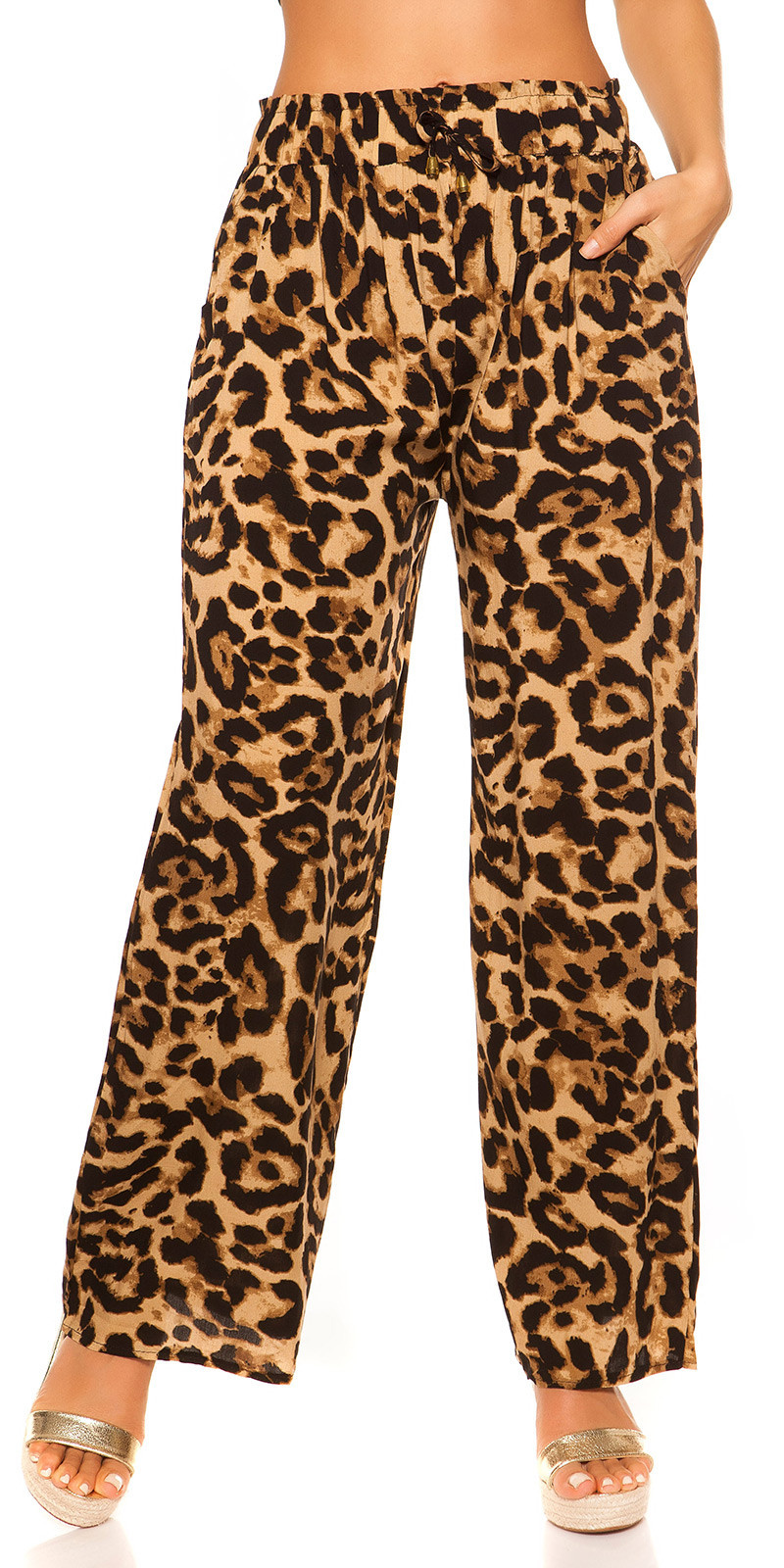 Trendy casual zomer broek luipaard-print luipaardbruin