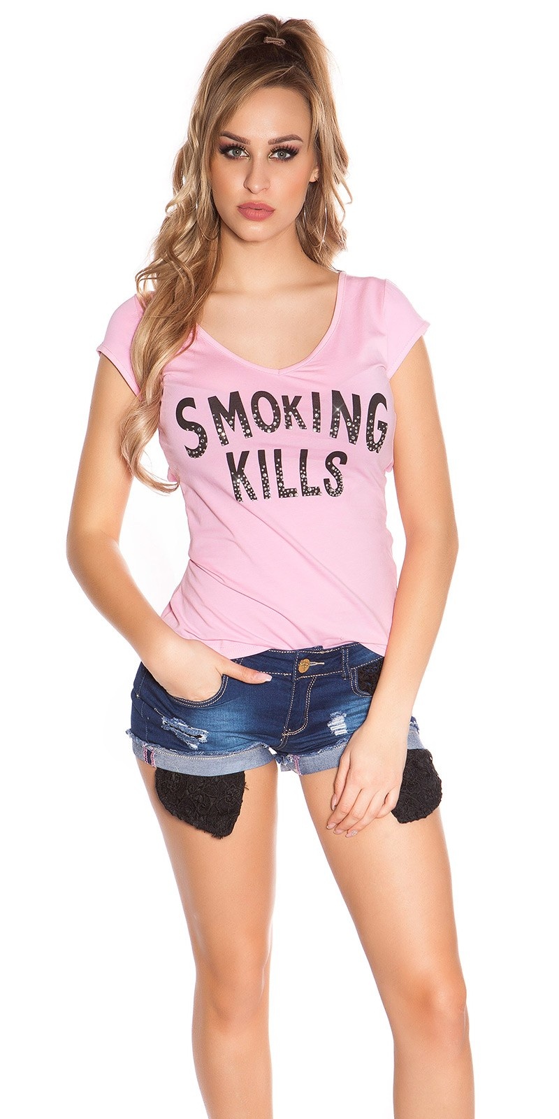 Sexy t-shirt smoking kills roze