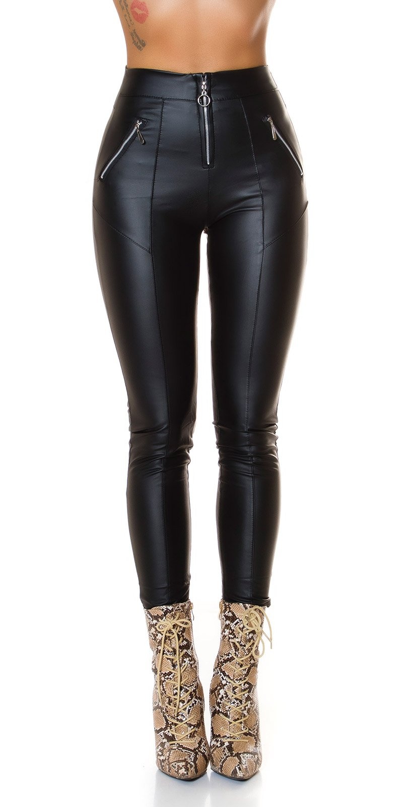 Sexy faux leather leggings with zips Black