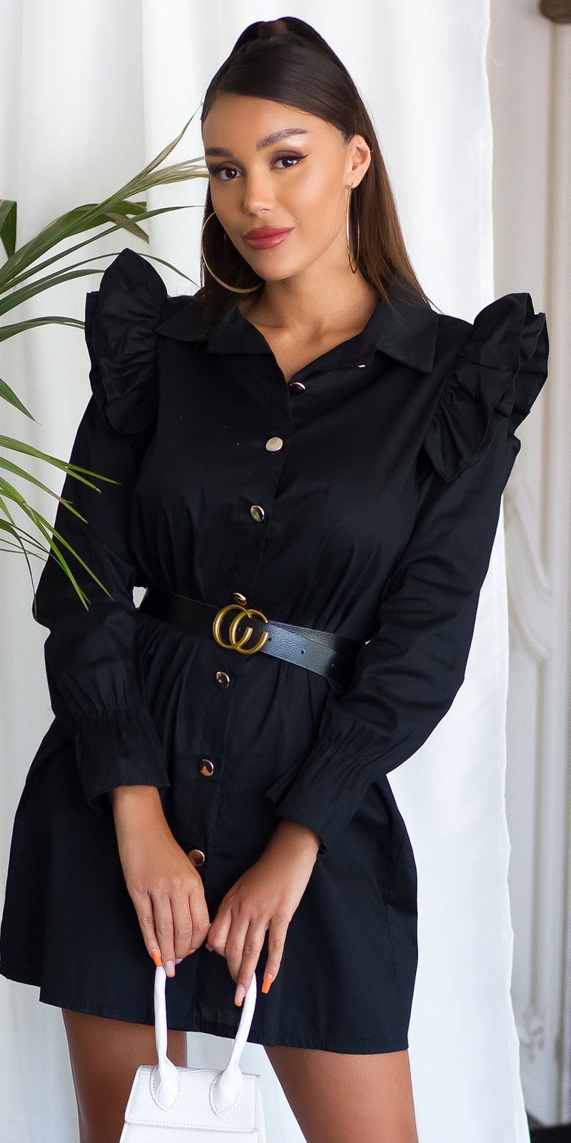 blouse jurk met riem zwart