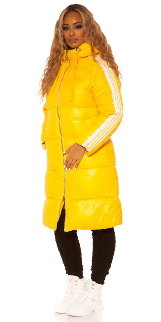 Trendy lange winterjas met geel - ai0000MY0326-4 van Collection -