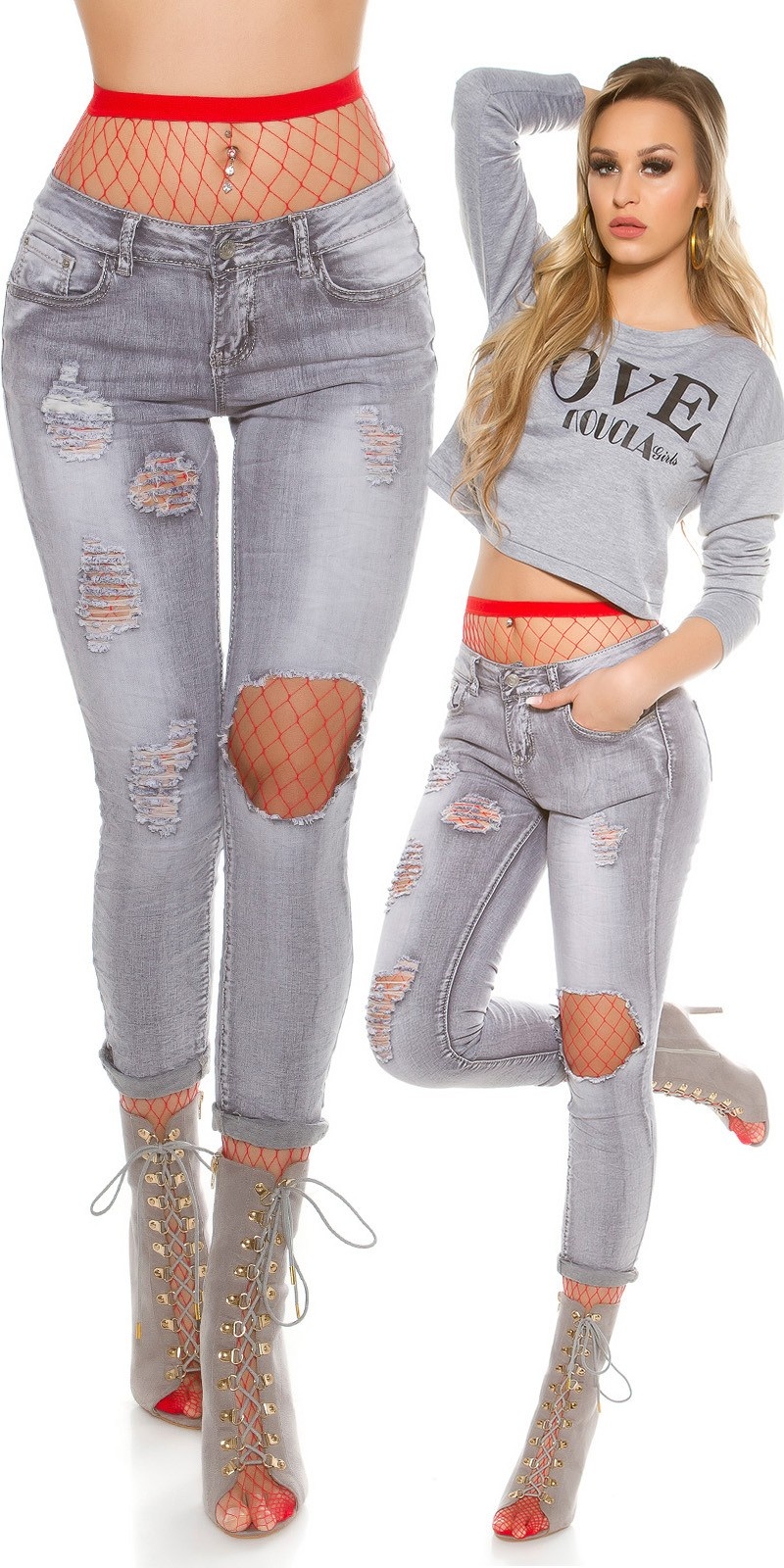 Sexy skinny jeans destroyed look grijs