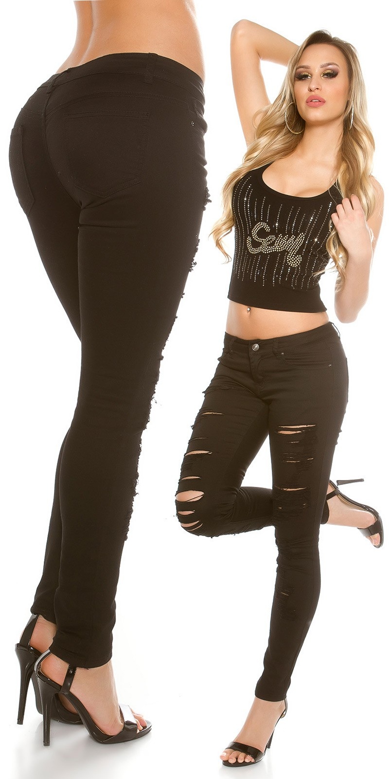 Sexy skinny Jeans destroyed look Jeansblack
