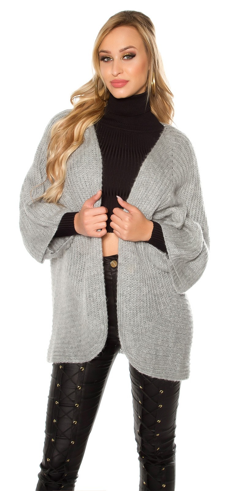 Trendy XXL loose knit jacket Grey