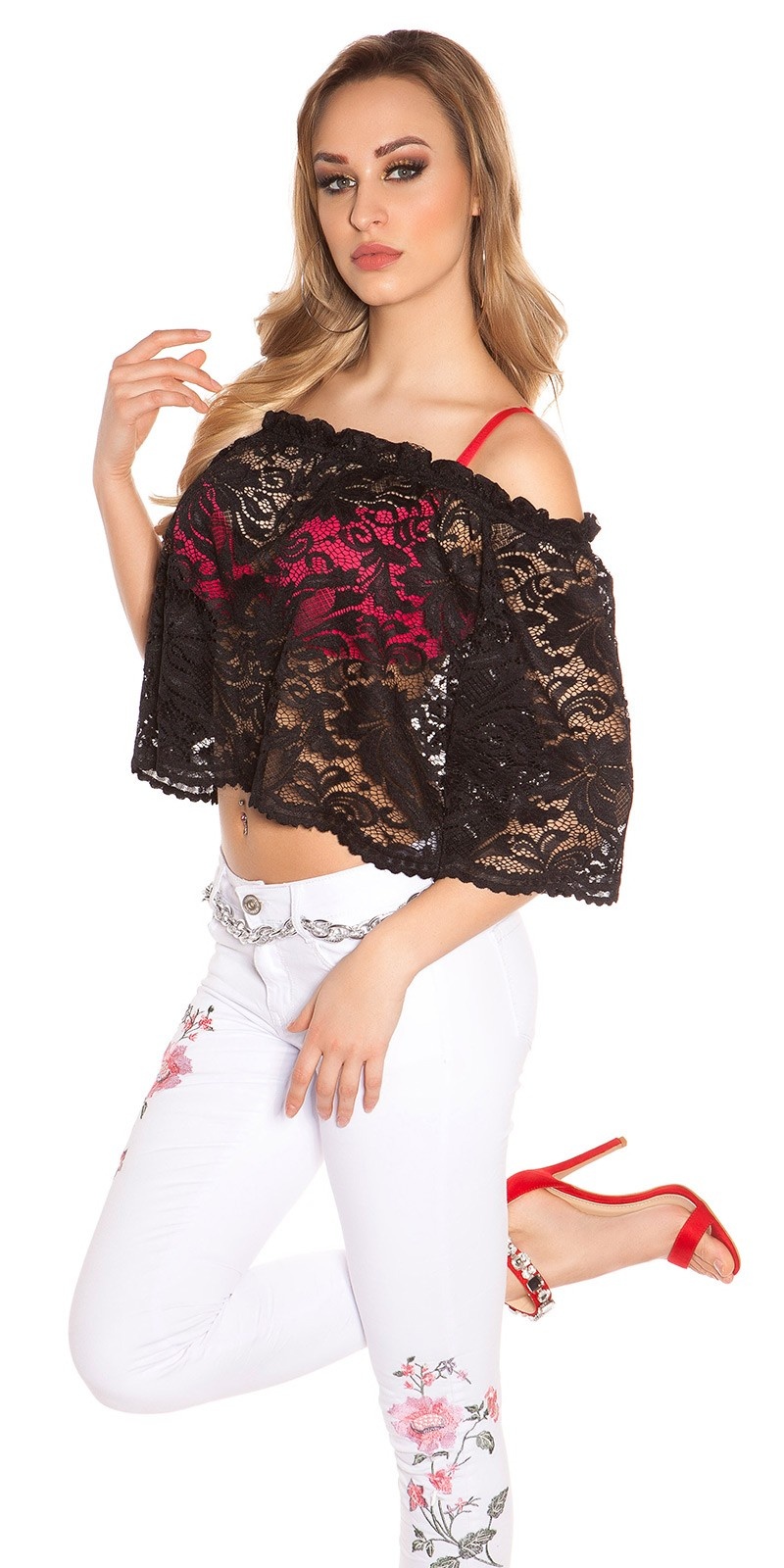 Sexy Carmen lace shirt Black