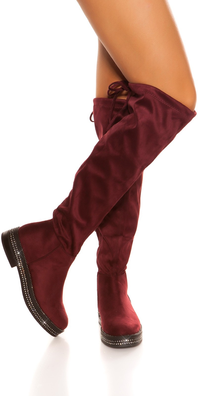 Trendy suede look boots with rhinestones Bordeaux