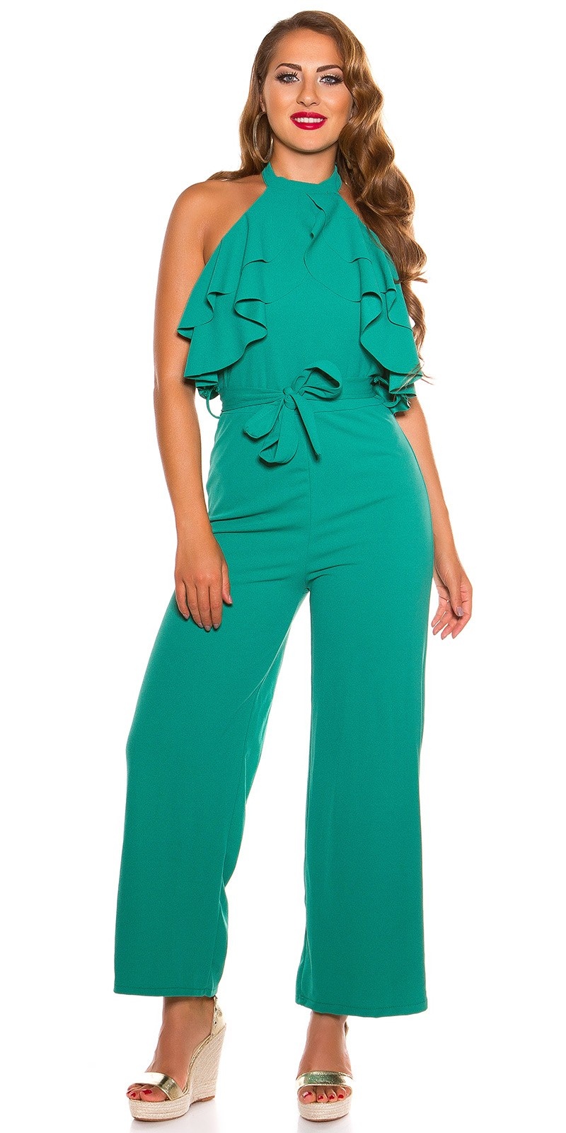 Sexy KouCla Neck jumpsuit with flounce Green