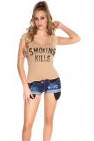 Sexy t-shirt smoking kills beige