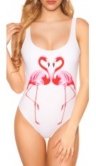 Trendy Swimsuit with Flamingo Print White