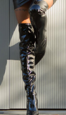 latexlook highheel overknee laarzen zwart