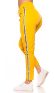 Trendy joggingbroek met contrast strepen geel