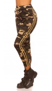 Trendy Camouflage Leggings with contrast stripe Gold