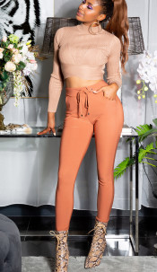 Sexy Sporty Pants with Waistband Feature Bronze