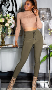 Sexy Sporty Pants with Waistband Feature Khaki