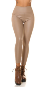Curvy girls size! wetlook thermo leggings taupe