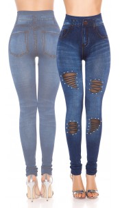 Sexy jeanslook-leggings met kralen blauw
