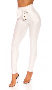 Sexy hoge taille broek met glitter en riem wit
