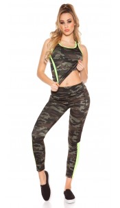 Trendy workout-sport outfit met top & leggings neongeel