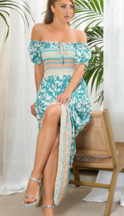 Musthave off-shoulder Maxidress with Print Green