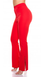 Classic Bootcut Pants with Side Slit Red
