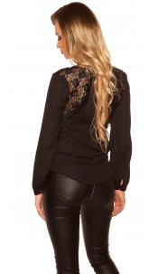 blouse with warp optic and lace Black