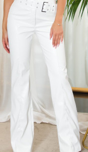 Highwaist faux leather pants with buckle White