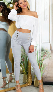 high-waist trousers with press studs Gray