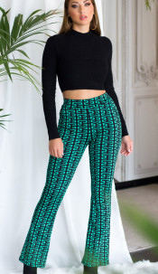hoge taille flared broek met print groen