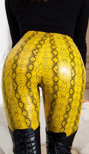 high waisted leather pants snake print Yellow