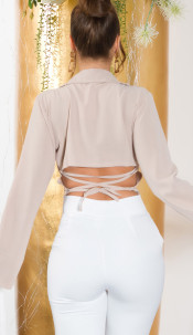 Blouse with open back for lacing Beige