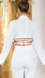 Blouse with open back for lacing White